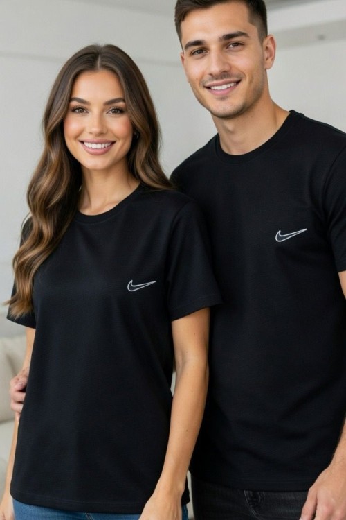 KAMPANYALI UNİSEX FİTİLLİ SİTAH TİKLİ NİKE TİŞÖRT  Siyah