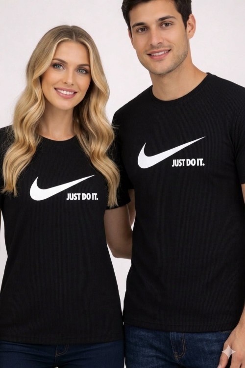 KAMPANYALI UNİSEX FİTİLLİ JUST DO IT NİKE BEYAZ YAZILI TİŞÖRT  Siyah
