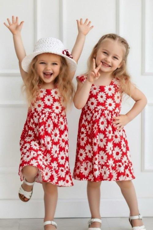 ÇİÇEKLİ YAZLIK ŞAPKALI ELBİSE  Kırmızı