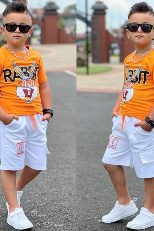 BUGS BUNNY RABBİT  ŞORTU ETİKETLİ CEPLİ TAKIM Turuncu