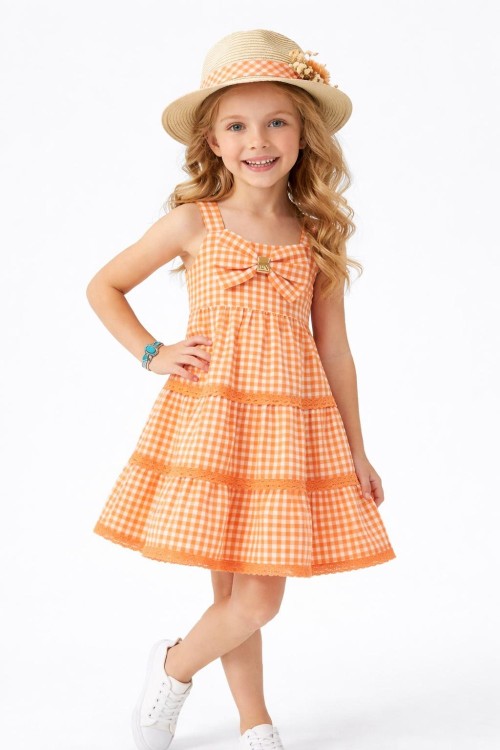 PİTİKARELİ FİYONKLU ŞAPKALI ELBİSE Turuncu