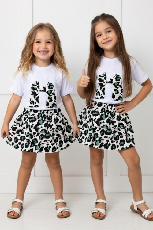 LEOPAR FİYONKLU ÜSTÜ TAŞLI KAT KAT ETEKLİ TAKIM Yeşil