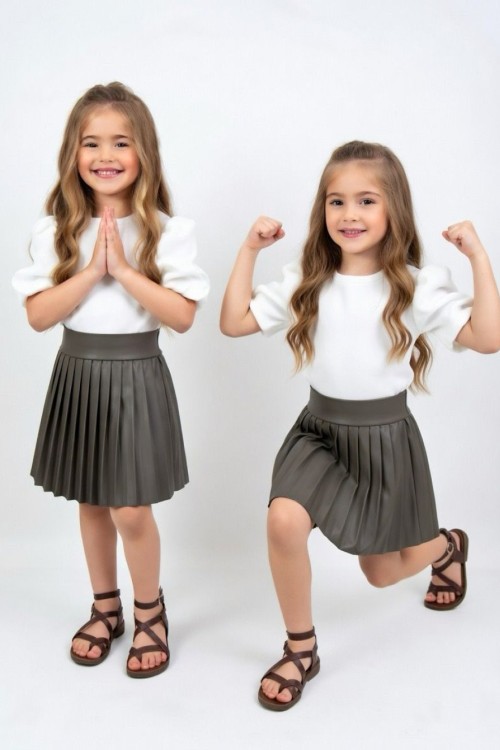 ÜST BALON KOL ALT PİLELİ DERİ ETEKLİ KISAKOL TAKIM  Yeşil