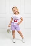 FİYONKLU KİRAZ BASKILI ŞORTU PİTİKARELİ TAKIM Lila