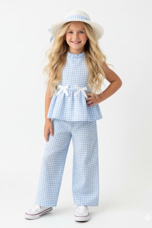 MİNİZEHRAM MODEL  ŞAPKALI PİTİKARELİ DÜĞMELİ TAKIM Mavi