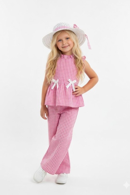 MİNİZEHRAM MODEL  ŞAPKALI PİTİKARELİ DÜĞMELİ TAKIM Pembe