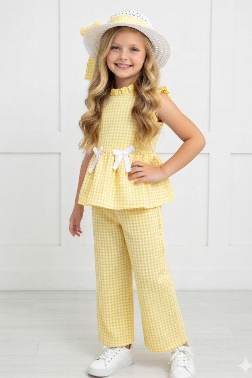 MİNİZEHRAM MODEL  ŞAPKALI PİTİKARELİ DÜĞMELİ TAKIM Sarı