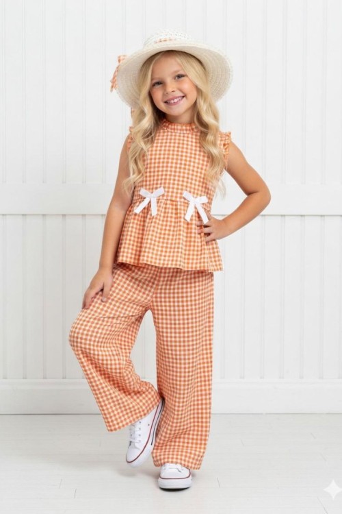 MİNİZEHRAM MODEL  ŞAPKALI PİTİKARELİ DÜĞMELİ TAKIM Turuncu