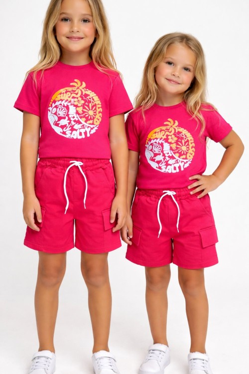 GARSON BOY SUN  KISSE  ALT CEPLİ ŞORTLU TAKIM  Fuşya