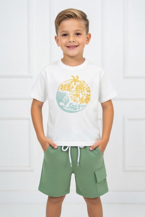 GARSON BOY SUN  KISSE  ALT CEPLİ ŞORTLU TAKIM  Yeşil