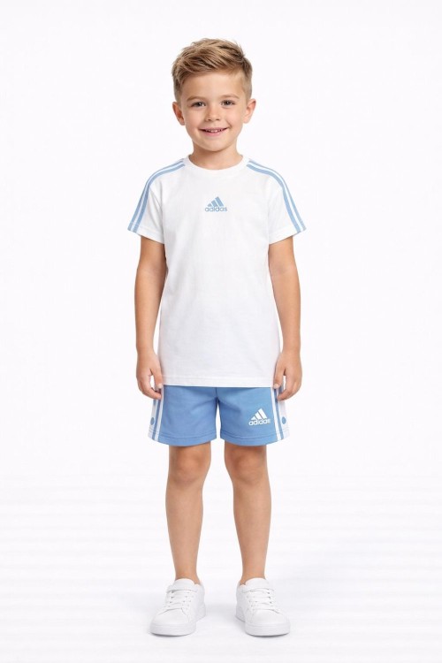 GARSON BOY ADİDAS OMZU ŞERİTLİ ALTI DÜĞMELİ ŞORTLU TAKIM  Mavi