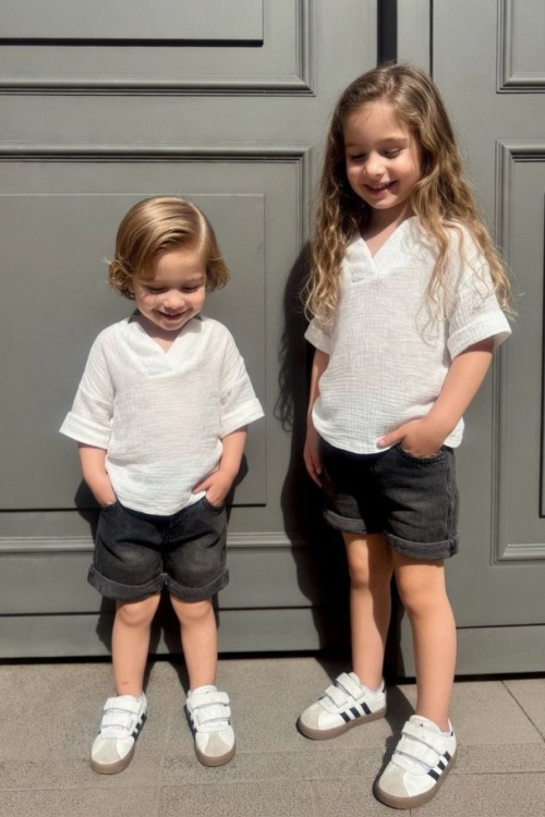 GARSON BOY MÜSLİN KUMAŞ KOT ŞORTLU TAKIM  Siyah