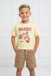 GARSON BOY HOLİDAY MOTOR BASKILI ŞORTU TAKIM  Bej