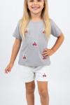 ÜST 5 KİRAZ ALT TEK KİRAZ DESENLİ ŞORTLU TAKIM  Gri