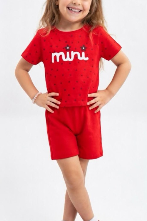 MİNİ YAZAN PUANTİYELİ ŞORTLU TAKIM  Kırmızı