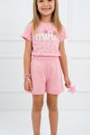 MİNİ YAZAN PUANTİYELİ ŞORTLU TAKIM  Pembe