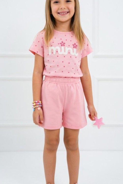 MİNİ YAZAN PUANTİYELİ ŞORTLU TAKIM  Pembe