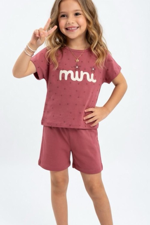 MİNİ YAZAN PUANTİYELİ ŞORTLU TAKIM  Gül