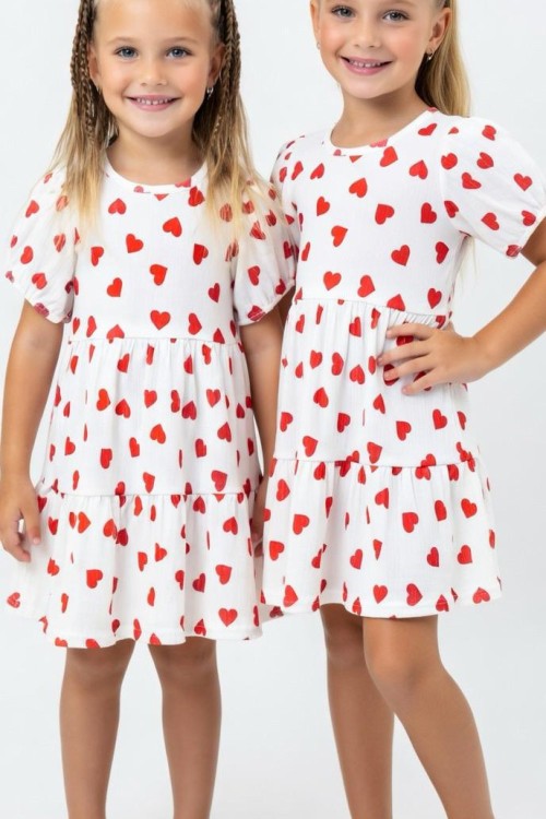HERYERİ KIRMIZI KALPLİ ELBİSE Beyaz