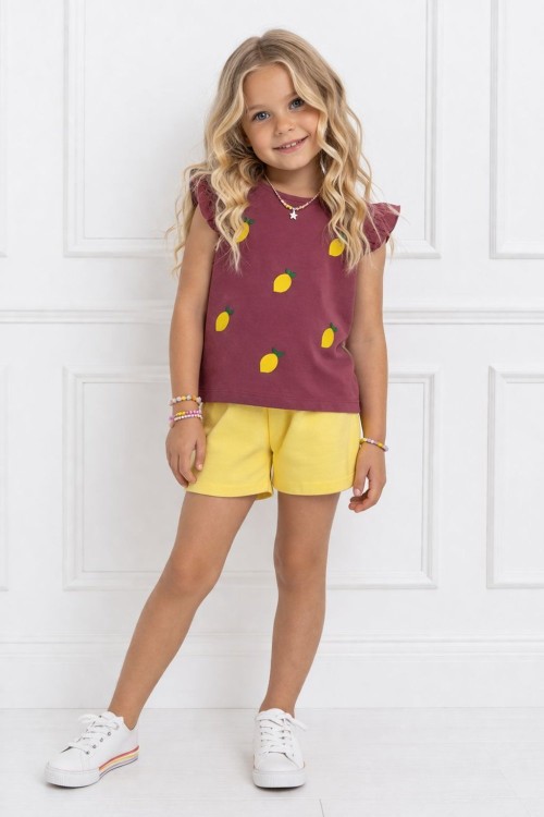 ÜST HER YERİ LİMONLU ŞORTLU TAKIM  Gül