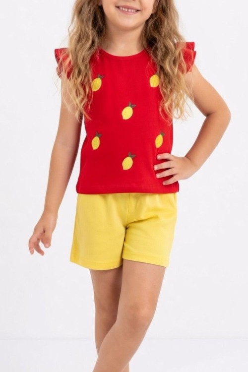 ÜST HER YERİ LİMONLU ŞORTLU TAKIM  Kırmızı