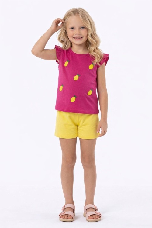 ÜST HER YERİ LİMONLU ŞORTLU TAKIM  Fuşya