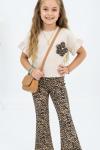 YAKASI LEOPARLI ÇİÇEKLİ KOLLARI FIRFIRLI ALT LEOPARLI İSPANYOL TAKIM Bej