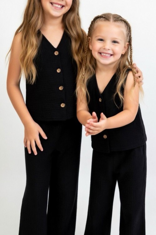 BUBBLE KUMAŞ SIFIRKOL DÜĞMELİ TAKIM Siyah