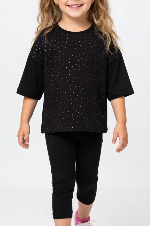 ÜST TAŞLI ALT KAPRİ TAYT TAKIM Siyah