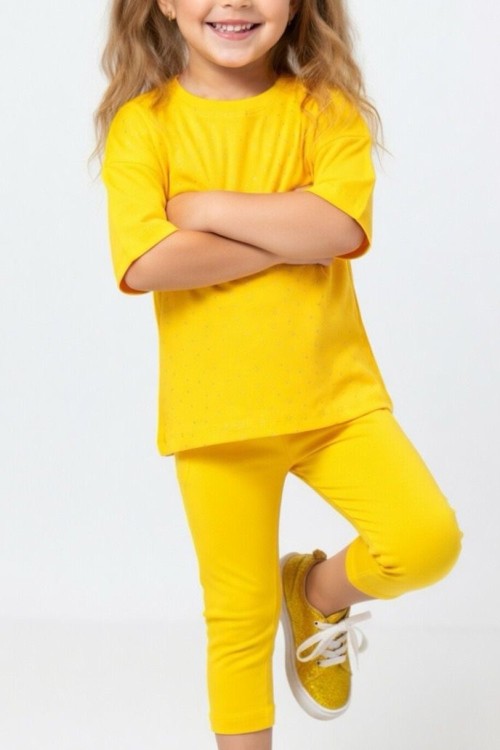 ÜST TAŞLI ALT KAPRİ TAYT TAKIM Sarı