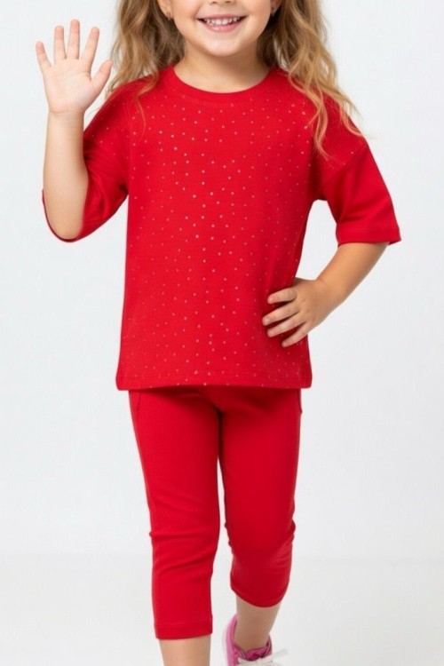 ÜST TAŞLI ALT KAPRİ TAYT TAKIM Kırmızı