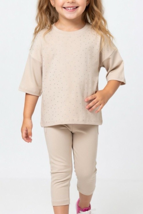 ÜST TAŞLI ALT KAPRİ TAYT TAKIM Bej