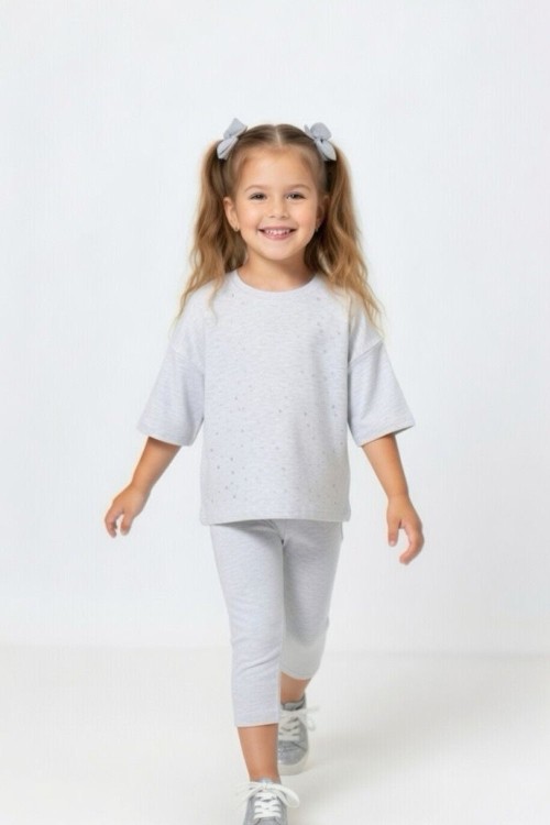 ÜST TAŞLI ALT KAPRİ TAYT TAKIM Gri