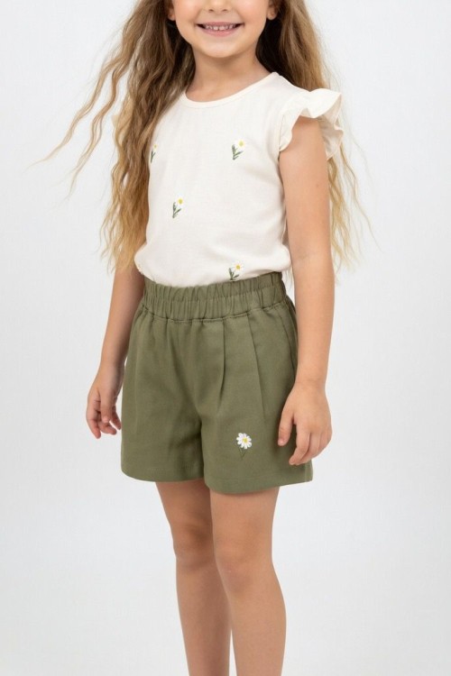 KOLU FIRFIRLI ÜST 5 PAPATYA ALT TEK PAPATYA ŞORTLU TAKIM  Yeşil