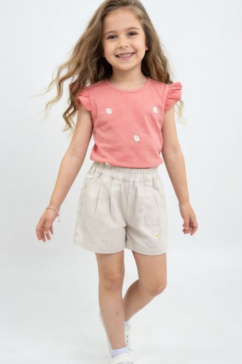 KOLU FIRFIRLI ÜST 5 PAPATYA ALT TEK PAPATYA ŞORTLU TAKIM  Gül