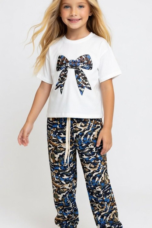 ÜST FİYONKLU ALT KAMUFULAJ DESENLİ KISAKOLLU ŞARVAR TAKIM Mavi