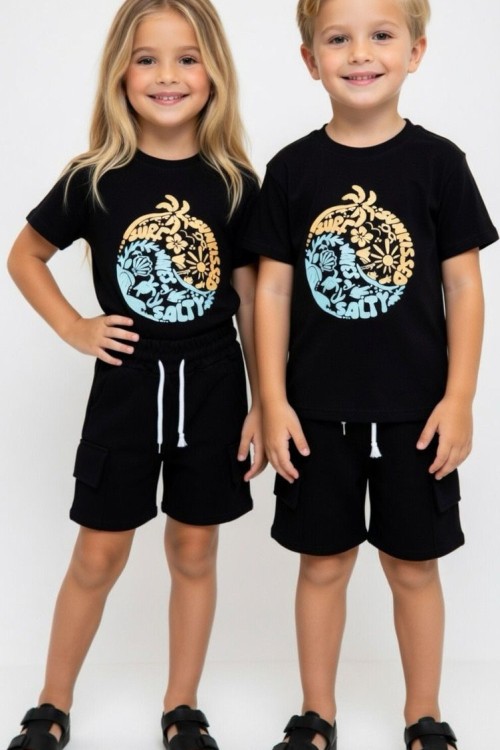 GARSON BOY SUN  KISSE  ALT CEPLİ ŞORTLU TAKIM  Siyah