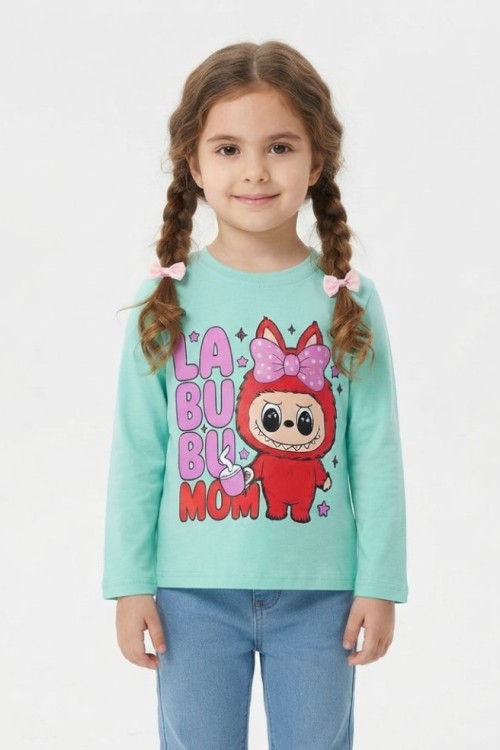 LABUBU MOM UZUN KOL TEK SWEET  Su Yeşili