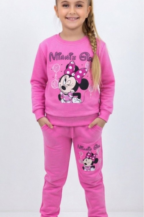 2 İP ŞARDONLU MİNNİE GİRL UÇAN BALON EŞOFMAN TAKIMI  Pembe