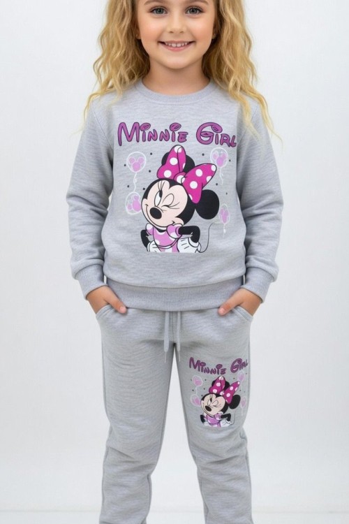 2 İP ŞARDONLU MİNNİE GİRL UÇAN BALON EŞOFMAN TAKIMI  Gri