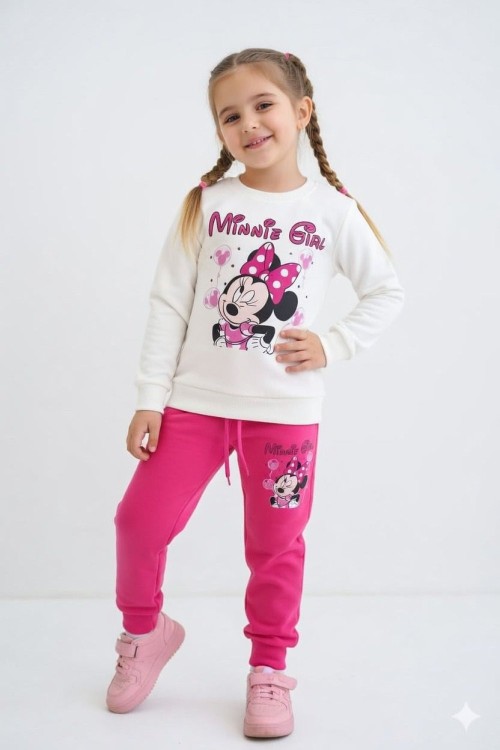 2 İP ŞARDONLU MİNNİE GİRL UÇAN BALON EŞOFMAN TAKIMI  Krem