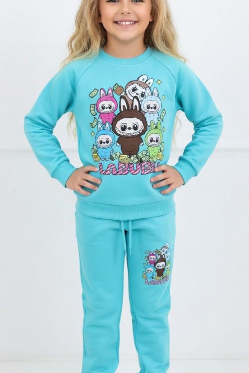 2 İP ŞARDONLU ÇOKLU LABUBU EŞOFMAN TAKIMI  Mavi