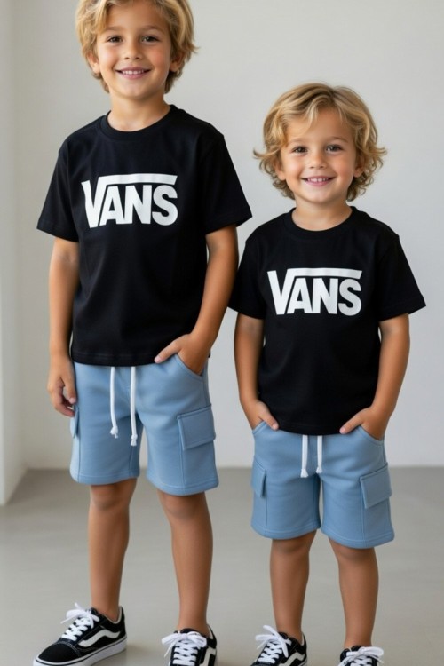 VANS YAZILI ŞORTLU ERKEK TAKIM  Mavi