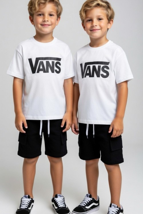 VANS YAZILI ŞORTLU ERKEK TAKIM  Siyah