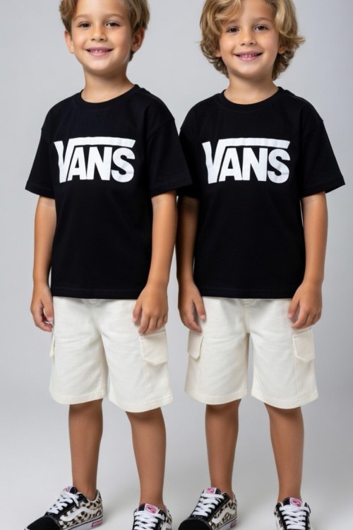 VANS YAZILI ŞORTLU ERKEK TAKIM  Ekru