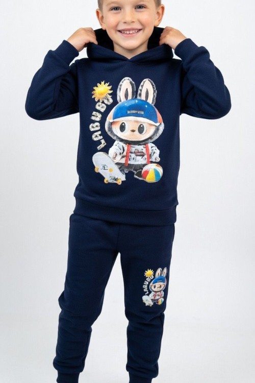 2 İP ŞARDONLU KAYKAY KASKLI LABUBU EŞOFMAN TAKIMI  Lacivert