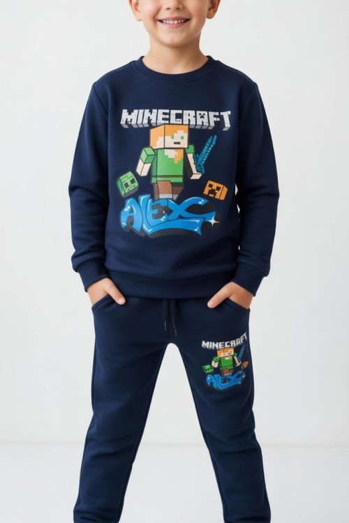 2 İP ŞARDONLU MİNECRAFT ALEX EŞOFMAN TAKIMI  Lacivert