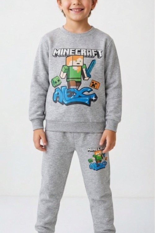2 İP ŞARDONLU MİNECRAFT ALEX EŞOFMAN TAKIMI  Gri