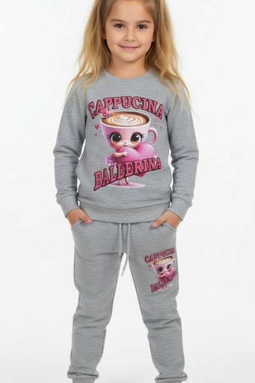 2 İP ŞARDONLU CAPPUCINO BALERİNA  EŞOFMAN TAKIMI  Gri