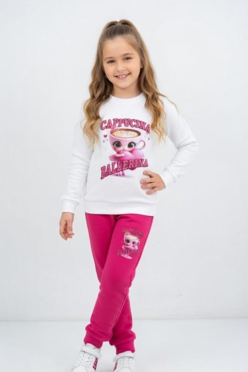 2 İP ŞARDONLU CAPPUCINO BALERİNA  EŞOFMAN TAKIMI  Krem